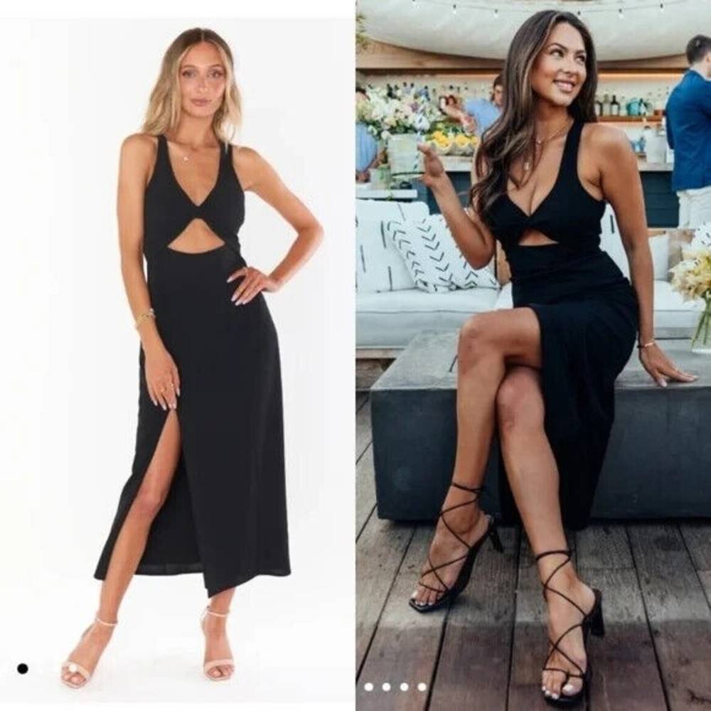 Show Me Your MuMu Luca Midi Dress Black Stretch Cut Out Large